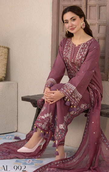 Sapphire 3PC Embroidered Lawn Suit