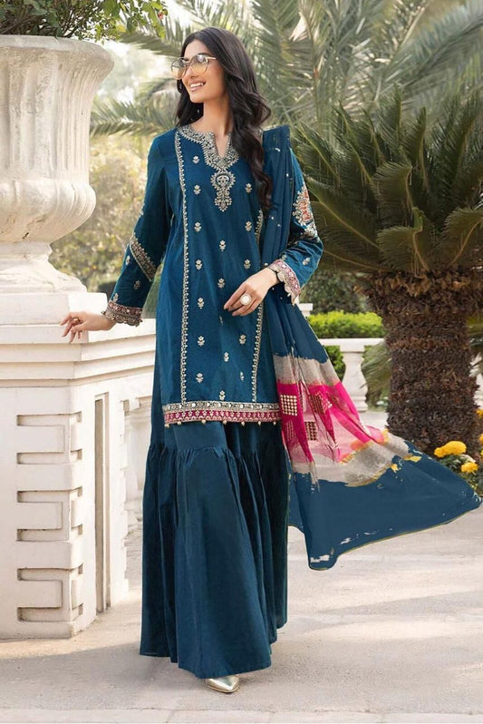 Sapphire 3PC Embroidered Lawn Suit Zinc