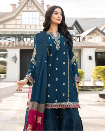 Sapphire 3PC Embroidered Lawn Suit Zinc