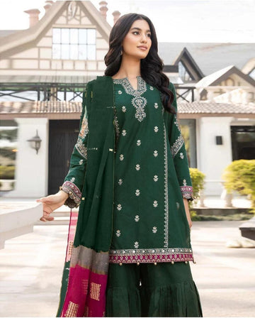 Sapphire 3PC Embroidered Lawn Suit Green