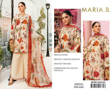 Maria B 3PC Embroidered Lawn Suit