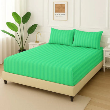 Light Green Stripe -Fitted Bedsheet Set