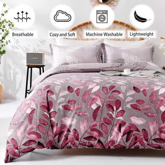 Pink Leaves-Bed Sheet Set